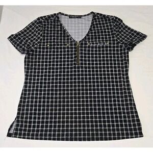 Knapp Studios Women's Large Blouse Black/White‎ Checkered Short-Sleeve